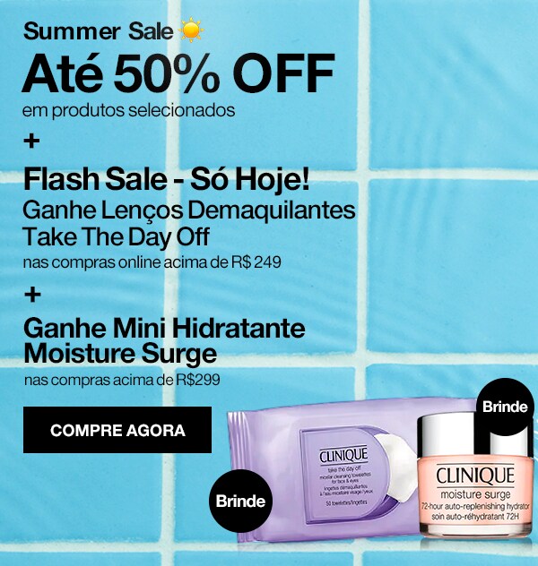 Summer sale. Até 50% off em produtos selecionados mais promo progressiva.