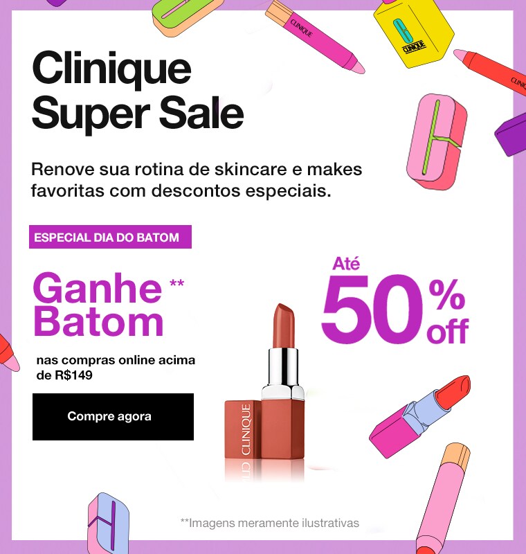 Clinique Super Sale. Especial Dia do Batom. Frete grátis em todas as compras. Até 50 por cento off em selecionados.
