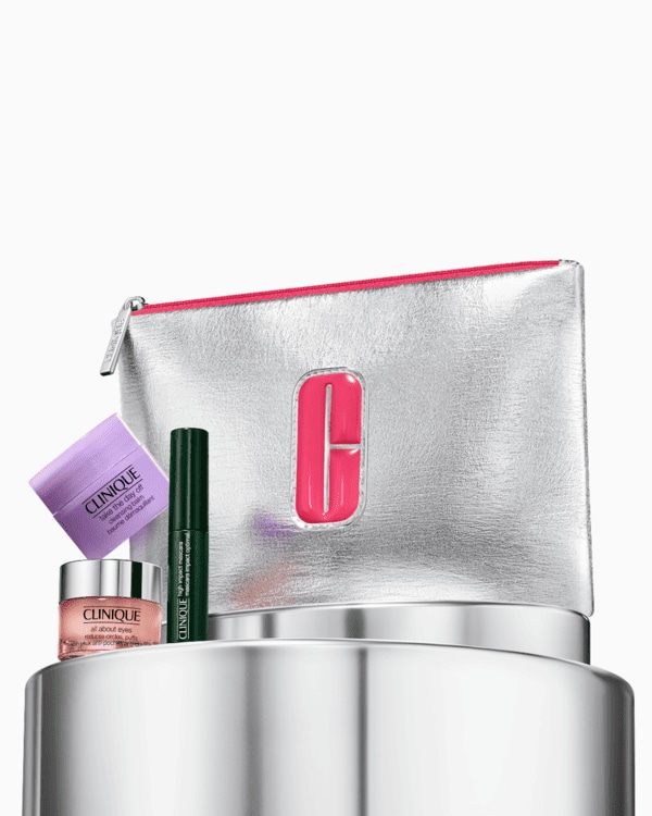 Kit Glam to Goodnight - Edição Limitada, Um trio prático para viagens, composto por creme para os olhos, máscara para cílios e removedor de maquiagem.