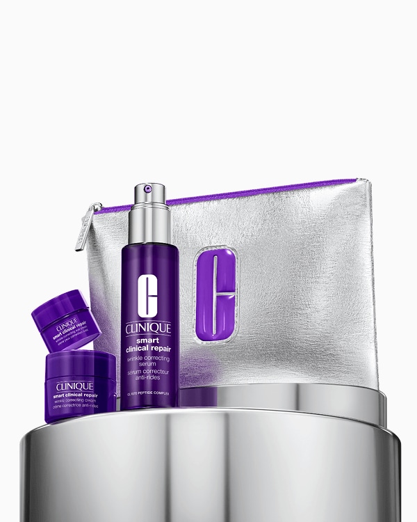 Kit Antirrugas Smart™ - Edição Limitada, Um trio de produtos anti sinais do envelhecimento para a pele, incluindo um sérum de 30 ml em tamanho normal.