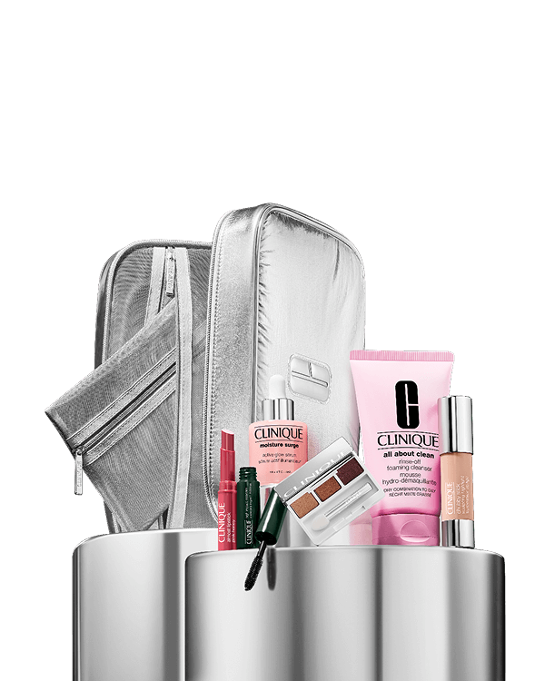 Kit Mais Amados Glow on the Go - Edição Limitada, 6 produtos essenciais para proporcionar um brilho radiante, além de uma bolsa de beleza 3 em 1 para levar a qualquer lugar.